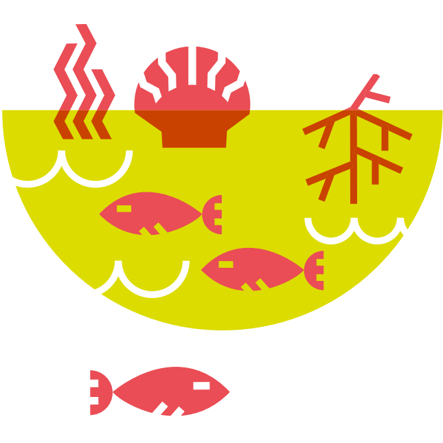 Illustration représentant un font marin pollué, l'eau est jaune.